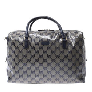 GUCCI GG Crystal Bag Navy Blue Canvas Leather Boston